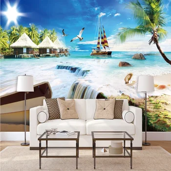 

Milofei manufacturers custom seascape coconut tree landscape living room bedroom background wallpaper mural