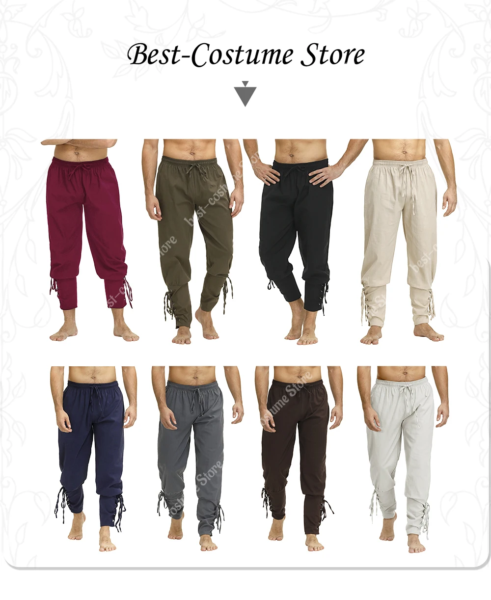 Medieval Pants for Men Pirate Viking Costume Pants Plus Size Trousers Pirate Cosplay Costume With Drawstrings