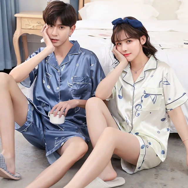 Couples Men Women Silk Satin Pajamas Set 2pcs Shirt+Pant Home Clothes Lovers Sleepwear Pijamas Women Pyjamas Suit M L XL XXL 3XL