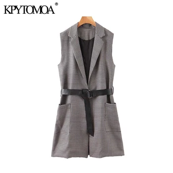 

Vintage Stylish Office Wear Houndstooth Waistcoat Women 2020 Fashion Sleeveless With Belt Plaid Female Vest Outerwear Chic Tops