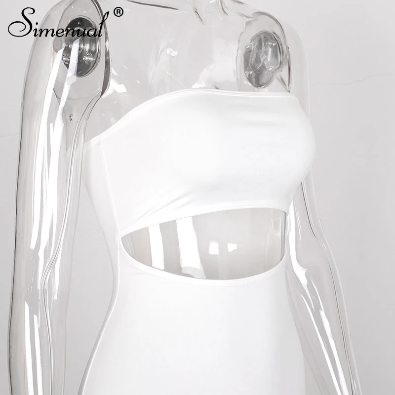 Simenual Bodycon Solid Women Mini Dress Hollow Out Strapless Sexy Hot Party Clubwear Fashion 2020 Summer Skinny Dress Wrap Chest
