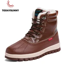 Мужские зимние ботинки; теплые плюшевые Водонепроницаемые зимние ботинки; нескользящая обувь для прогулок; мужские ботильоны на шнуровке; рабочие безопасные ботинки