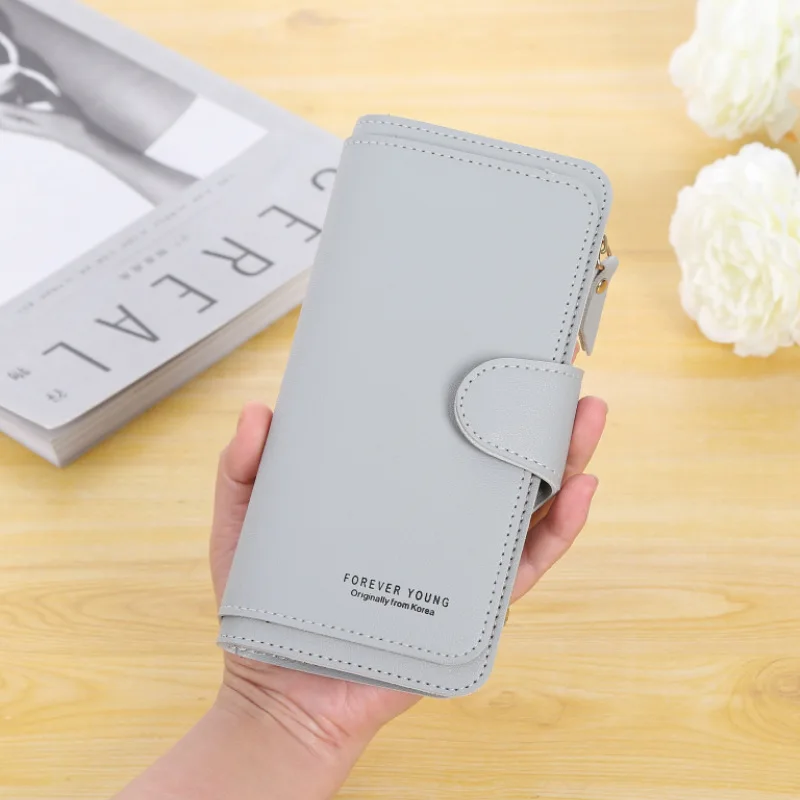 Long Clutch Womens Wallet Card Holder Phone Ladies Wristlet Slim Wallet Female Coin Leather Wallets and Purses for Women Bags - Цвет: Light Grey 2