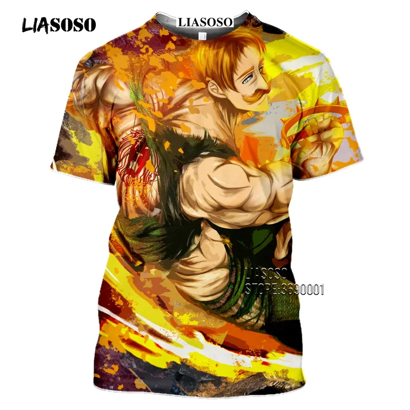 LIASOSO Anime The Seven Deadly Sins Men's T-shirt Japanese Meliodas Hawk Escanor Estarossa 3D Print Tshirt Summer Casual Shirt  (17)