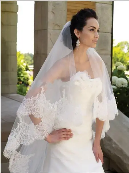 

Hot Sale 3m Bridal Veil Cathedral Wedding Veils Long With Comb 2019 Two Layers White Ivory Sequins Lace Bride Veils Accessories