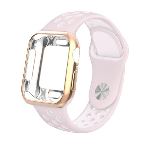light pink white 17 Чехол+ ремешок для Apple Watch band 42 мм/38 мм iwatch series 4 3 band 44 мм/40 мм correa спортивный силиконовый браслет аксессуары для наручных ремней - Цвет ремешка: light pink white 17