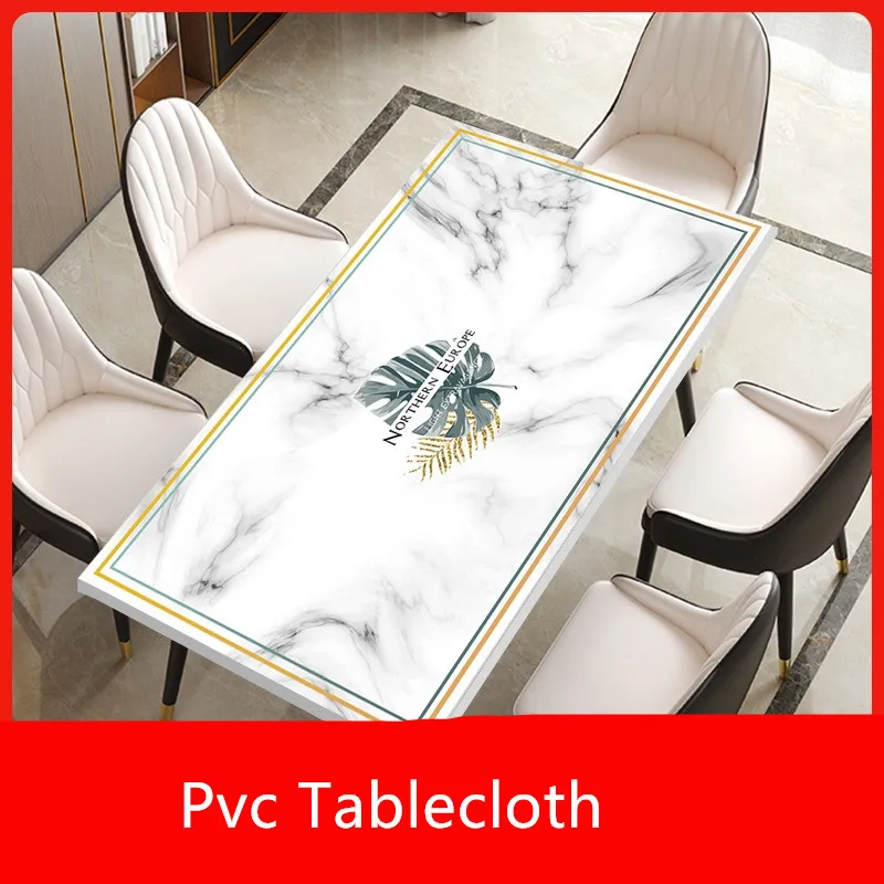 

White Series Marbling PVC Table Cloth 1.5mm Thick Not Transparent Home Textile Waterproof Oil Cloth Soft Glass Tablecloth Mat