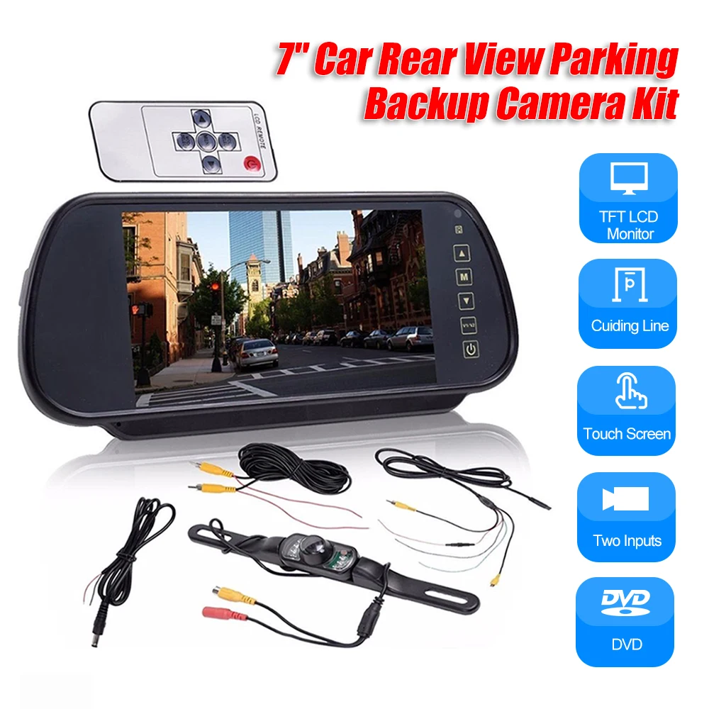 

7" Car Rear View Mirror Monitor Night Vision Reversing Parking Backup Camera Kit