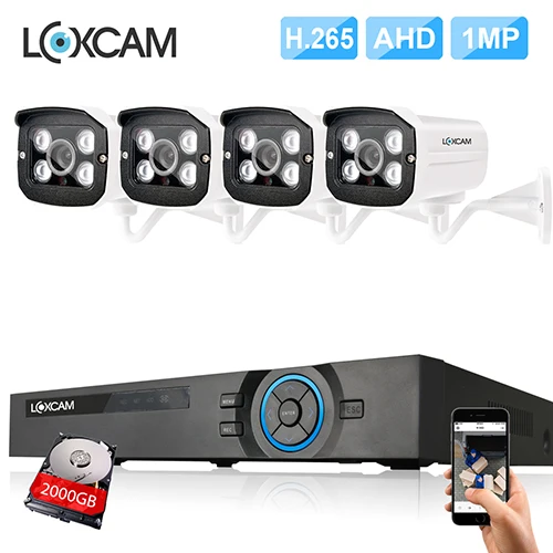 LOXCAM h.265 4CH HDMI 1080P dvr комплект 4 шт. 960P Металл IP66 Водонепроницаемая уличная камера CCTV камера система видеонаблюдения Комплект - Цвет: 4 x 1MP Camera