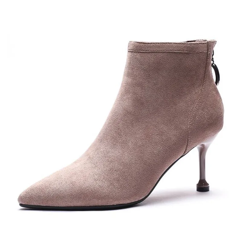 

Fashion high heel women's boots sexy pointed suede autumn and winter ankle boots Female Plus velvet warm cotton shoes women boty
