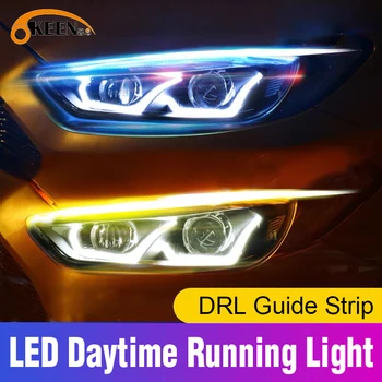 

OKEEN 2pcs Ultrafine DRL 60cm Daytime Running Light Flexible Soft Tube Guide Car LED Strip White Yellow Turn Signal Light Strips