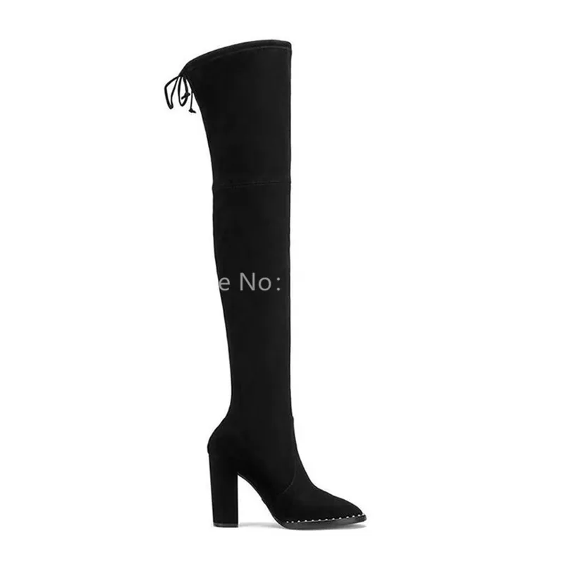 Autumn Winter Long Boots Chunky High High Heels Stretch Suede Women Boots Highland Shoes Woman Over The Knee Boots - Color: with fur