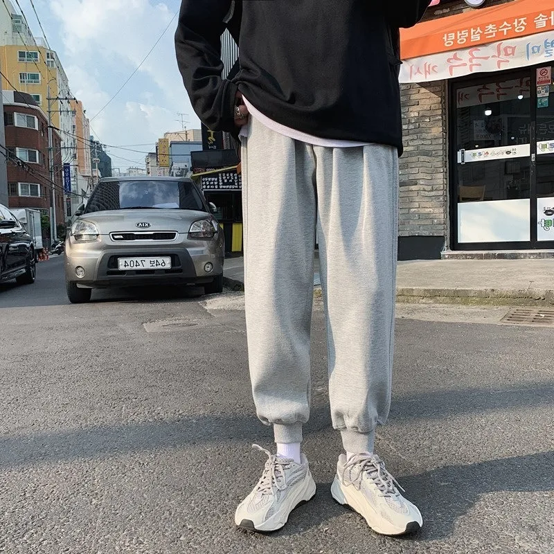 

E-BAIHUI Solid Color Casual Pants Men's Korean Version of The Trend Loose-fitting Sports Cropped Trousers