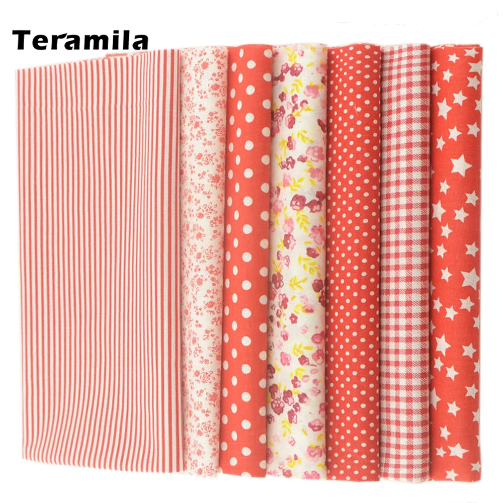 Teramila 7 Design Red Color Plain Cotton Fabric Differnent Style for Needlework Sewing Patchwork Material Home Meter Textile Toy