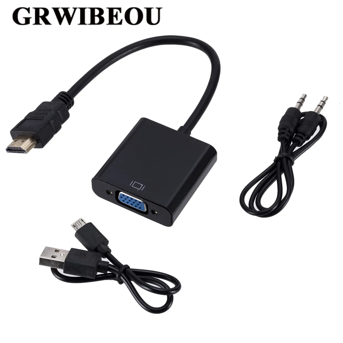 Адаптер Grwibeou HDMI в VGA с аудиокабелем 3 5 мм + источник питания USB 1080P цифро-аналоговый