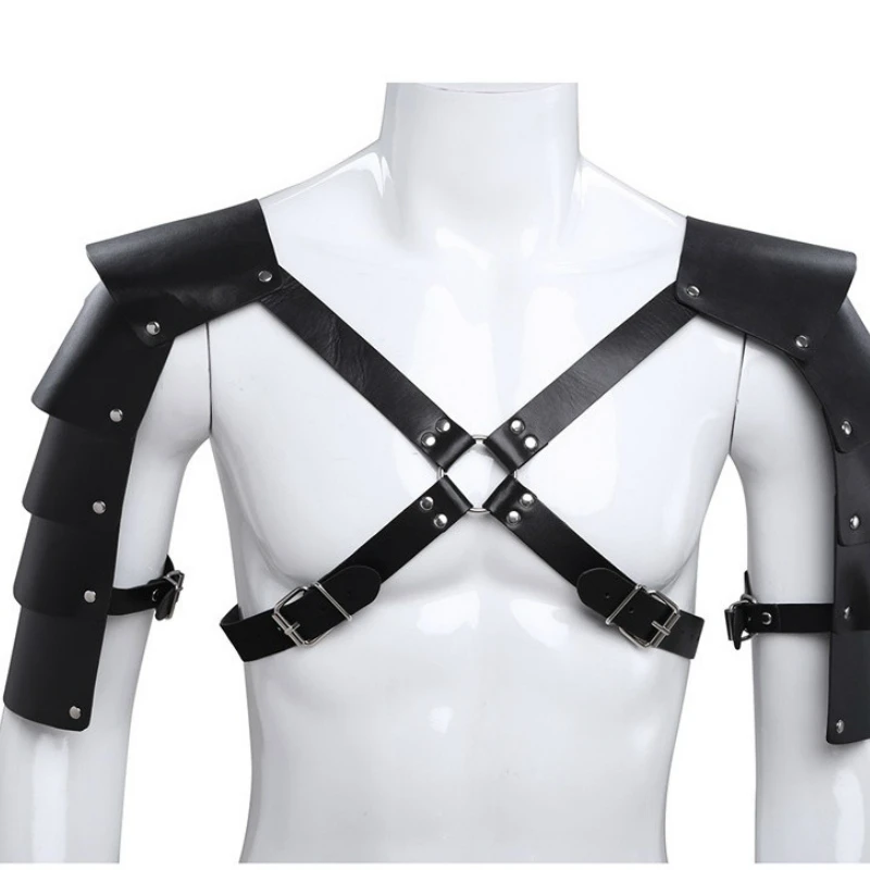 

New Punk Men's Underwear Artificial Leather Adjustable Body Corset with Shoulder Button Men Leather Designer Belt
