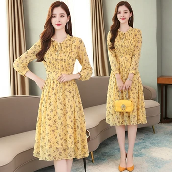 

Small High Waist Floral Dress Fashion 2020 Spring And Autumn New Style Reduced Age, Waist Waist And Thin, Sweet Chiffon Dress