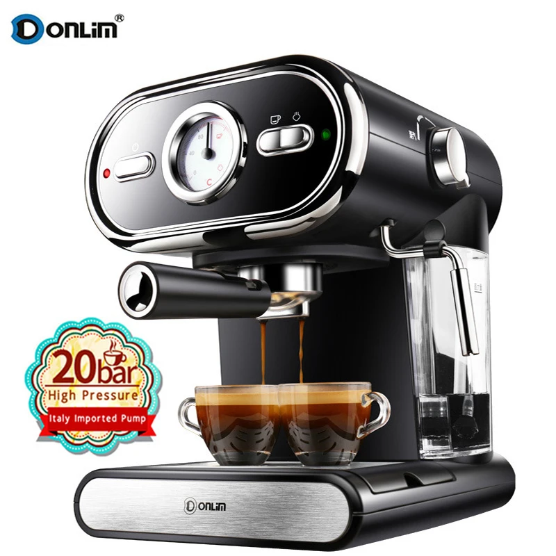 

20BAR Household Semi Automatic Coffee Machine Electric Geyser Coffee Maker Italian Coffee Machine 220v Black Espresso Machine