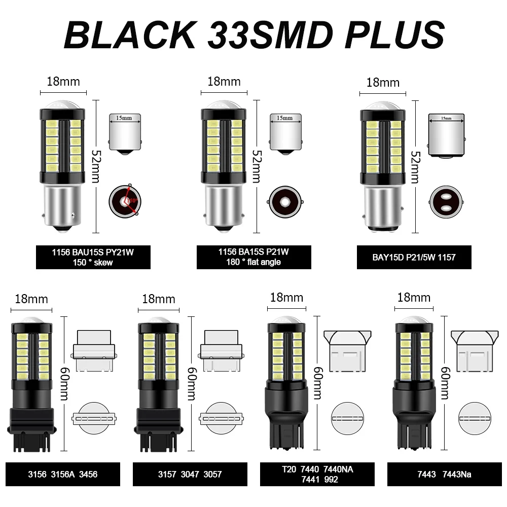 10pcs Signal Lamp BA15S P21W BAU15S PY21W 3157 P27/7W P27W BAY15D P21/5W 1157 Led T20 7443 7440 W21W Brake Light Reverse Light