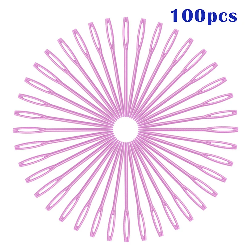 Pink 100 шт 7,2 см пластиковые вязальные крючки для вязания гобелен шерсть спицы для пряжи детей DIY свитер инструменты для плетения - Цвет: Pink