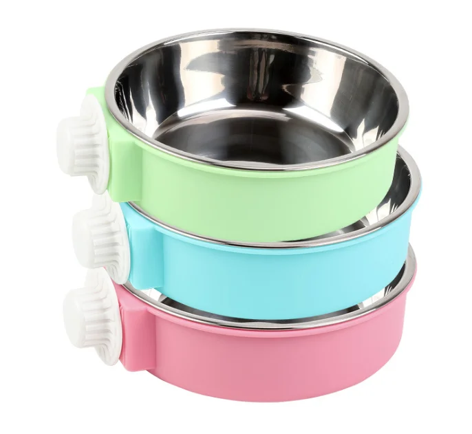 

Pet bowl hanging Candy colors stainless steel Dog bowl pet Cat food bowl Can fix the cage Pet supplies