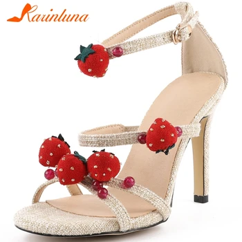 

KARINLUNA Ladies Strawberry Fashion Casual Sandals Genuine Leather Hemp Platform Wedges Women Sandals Summer Women Shoes