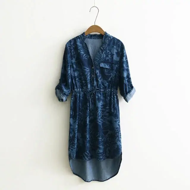 

30003 Summer Loose And Plus-sized V-neck Cowboy Ethnic-Style Short-sleeve Dress