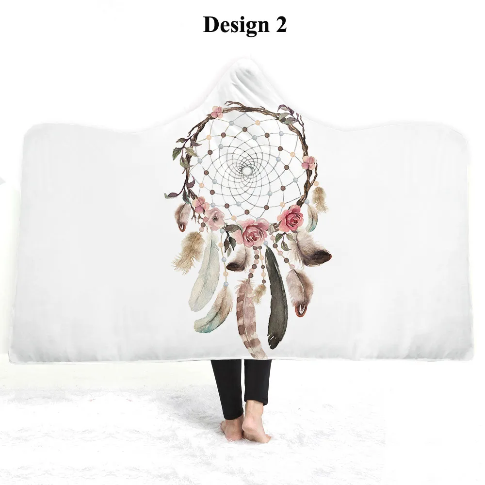 Design 2 Free shipping Novelty Gift Dreamcatcher Feathers Butterfly Eye Sherpa Fleece Hooded Blanket Cloak Camping Sofa Office Throw - Цвет: Design 2
