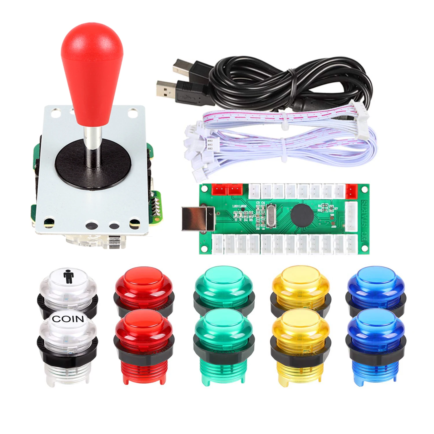 

New Arcade USB Controller Handle To PC Rocker + Joystick + 30mm LED Illuminated Push Buttons for Diy Kits Parts Mame Games