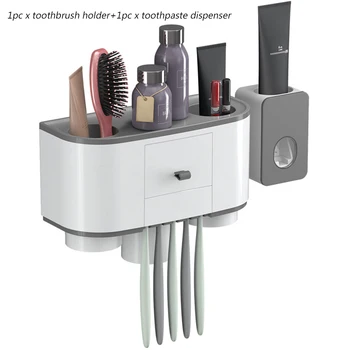 

ABS Drill-free Toothbrush Holder Set Dustprooof Bathroom Wall Mount Detachable Heat Resistant Practical Storage Rack Organizer