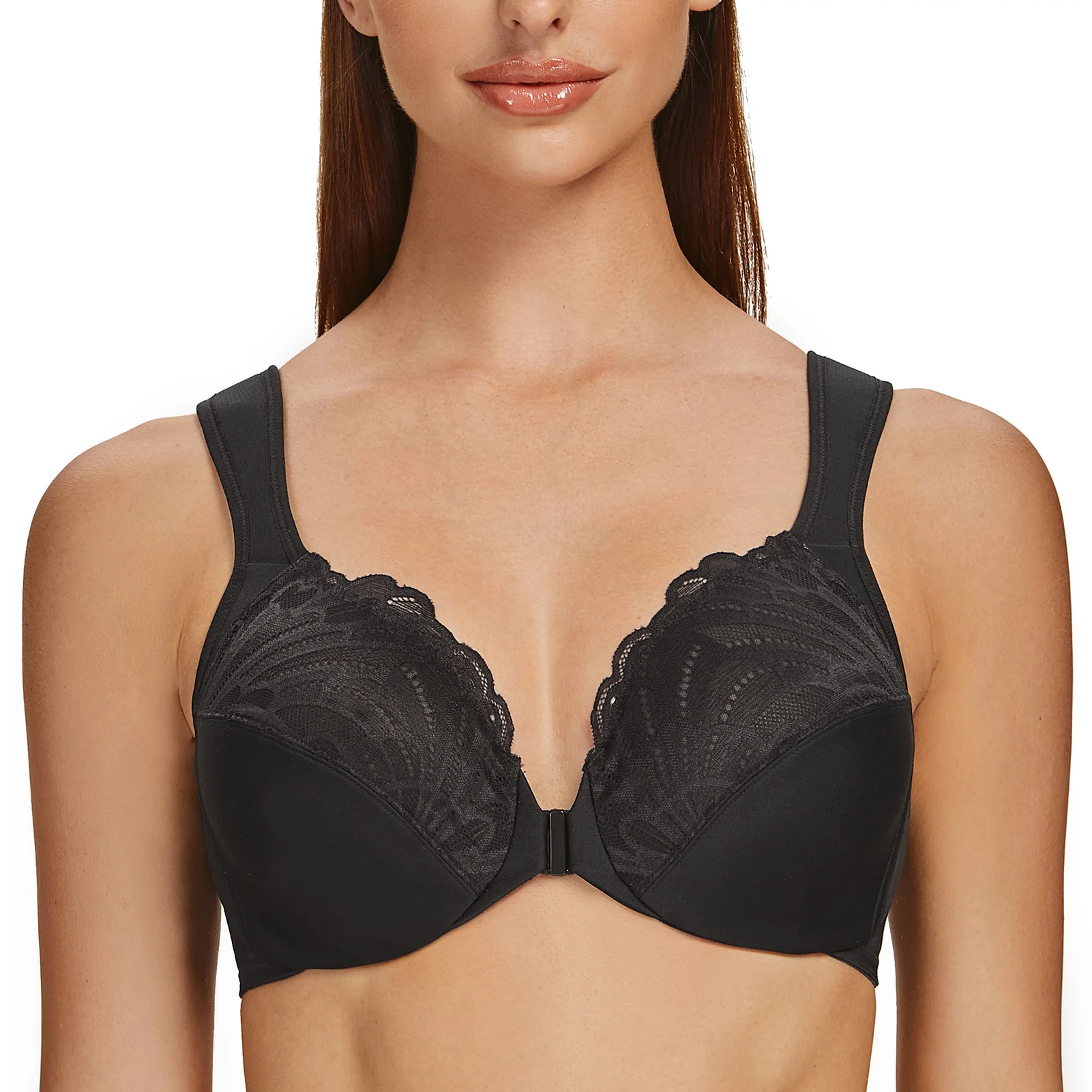 MELENECA Front Closure Bras for Women Underwire Sexy Lace Cup Cushion Strap