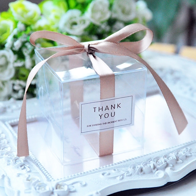 6x6x6cm PVC Clear Candy Boxes Wedding Decorations Party Supplies Gift Box Baby Shown Favors with Ribbon | Дом и сад