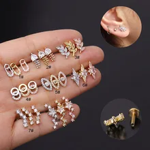 Nuevo 1PC 16G estrellas barra para Labret labios cartílago Stud Piercing helicoidal trago Concha Torre Labret volver joyería Piercing