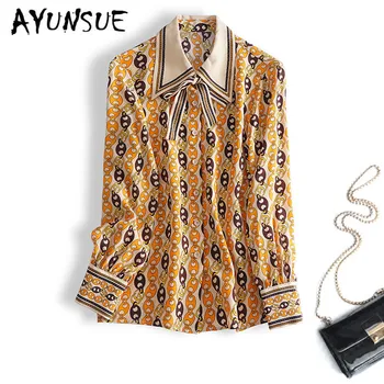 

Real Silk Shirts Womens Tops and Blouses Long Sleeve Blouse Spring Autumn Korean Office Lady Clothing Blusas 2019 3393 YY2638