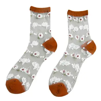 

Women Ultra-Thin Transparent Glass Fiber Ankle Socks Sweet Daisy Floral Hosiery