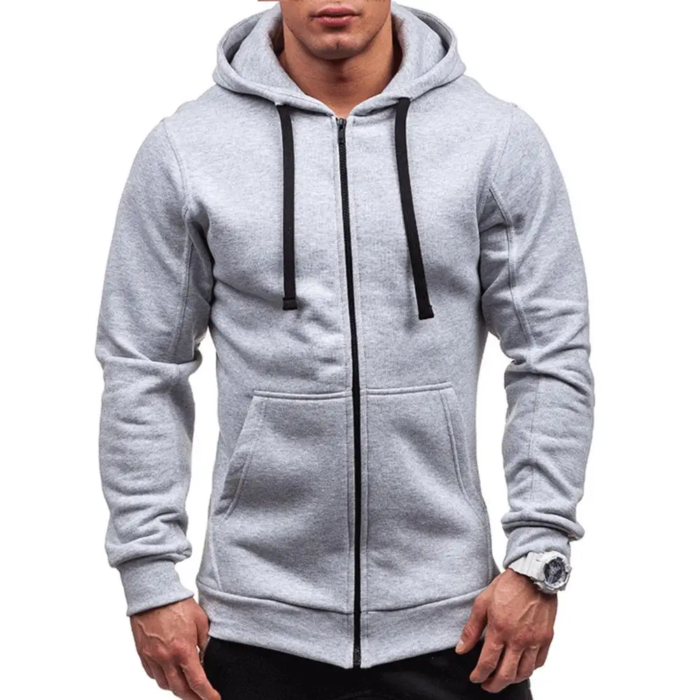 Meihuida Autumn Men Thick Hooded Zip Long Sleeve Muscle Warm Zip-Up Hoodie Gym Sports Casual Fit Sweatshirt