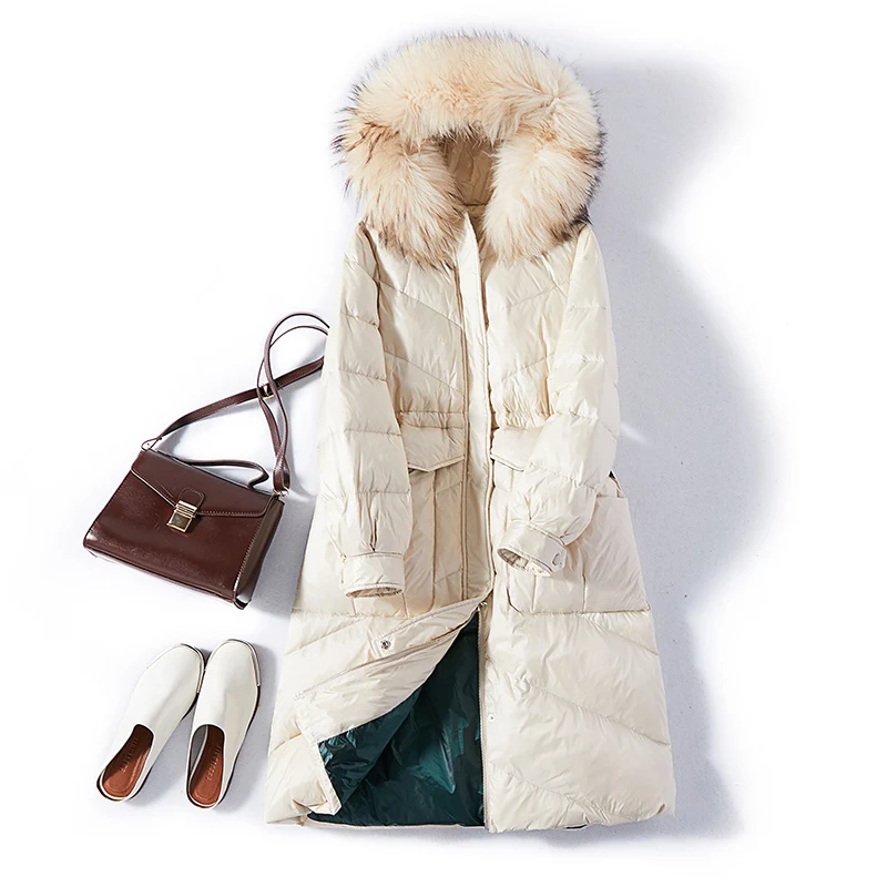 Новинка 2019 зимний женский теплый длинный пуховик с воротником из натурального