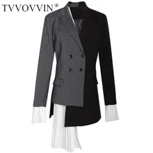 TVVOVVIN, новинка, Осень-зима, с отворотом, длинный рукав, серый, хит, цвет, плиссированная, нестандартный, с разрезом, куртка для женщин, пальто, L050