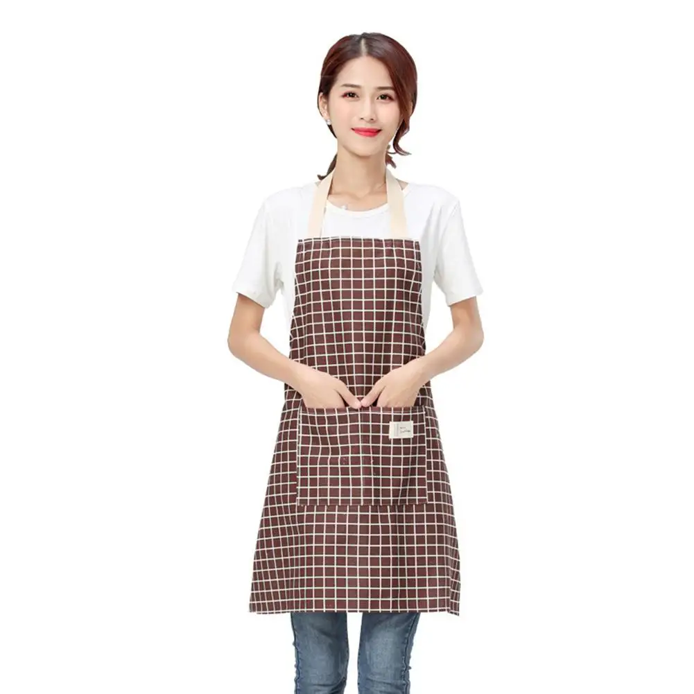 1Pcs Plaids Striped Cotton Linen Apron Woman Adult Bibs Home Cooking Baking Coffee Shop Cleaning Aprons Kitchen Accessory