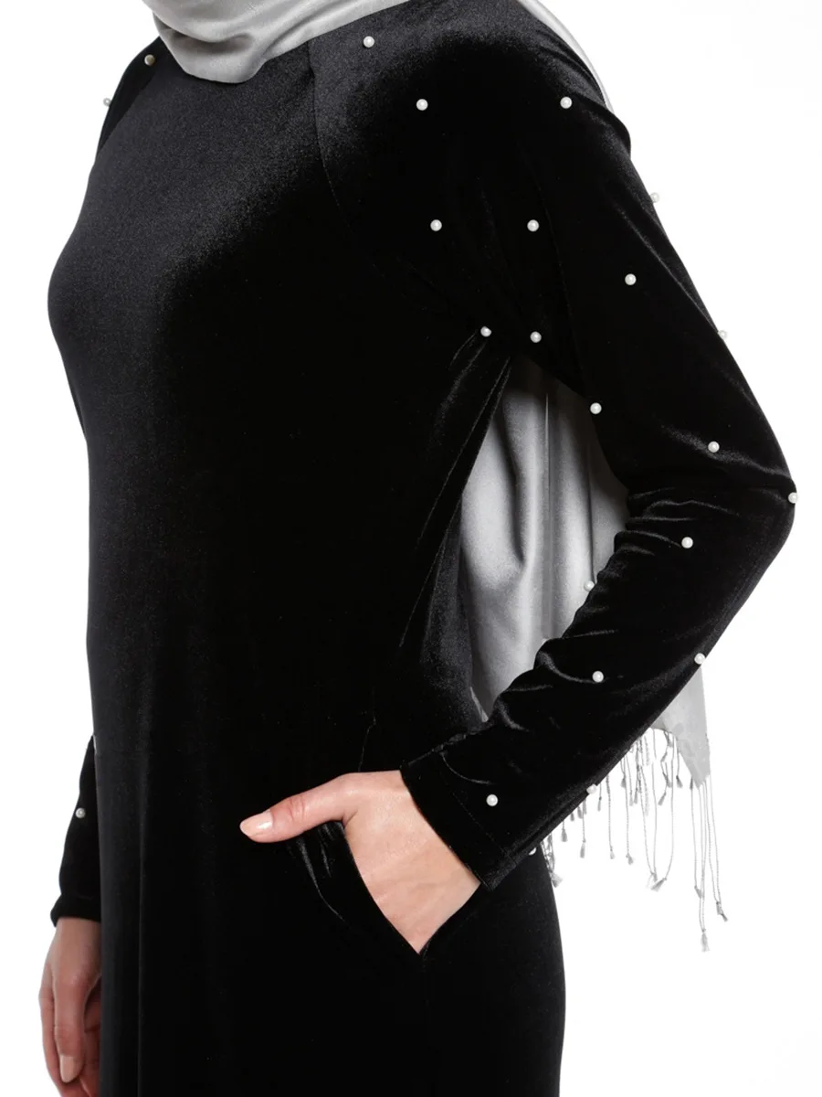 Бархатный свободный халат Musilim с бисером Женская Арабская одежда платье jilbab