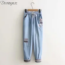 Женские джинсовые брюки с аппликацией и карманами повседневные