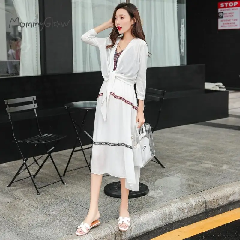 

Pregnancy Women Suit Maternity Clothing Sets Fashion Pregnance Tops+dress Set Suit Chiffon Summer Dresses For Pregnant Plus Size