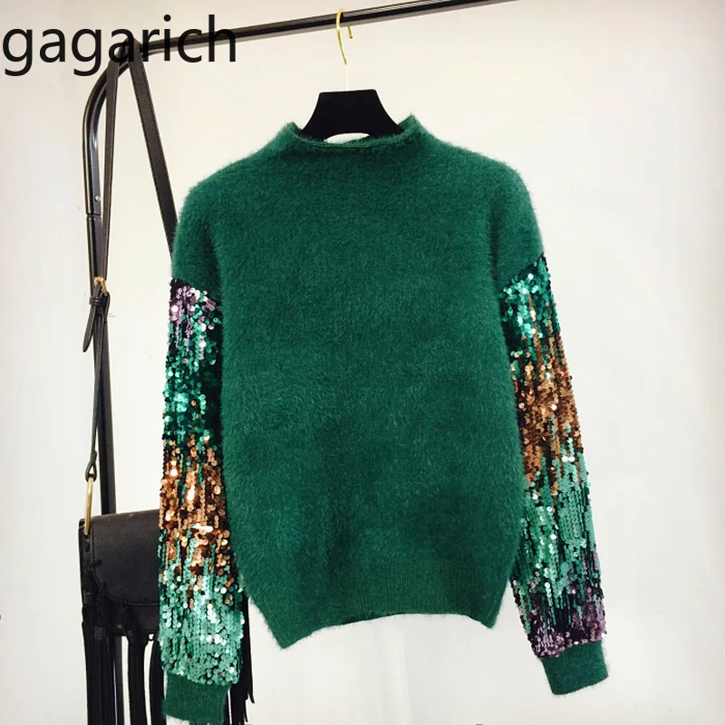 

Gagarich Women Sweater Shiny Plate Patchwork Turtleneck Long Sleeve Femme 2019 Autumn Winter New Slim Bottom Pullover