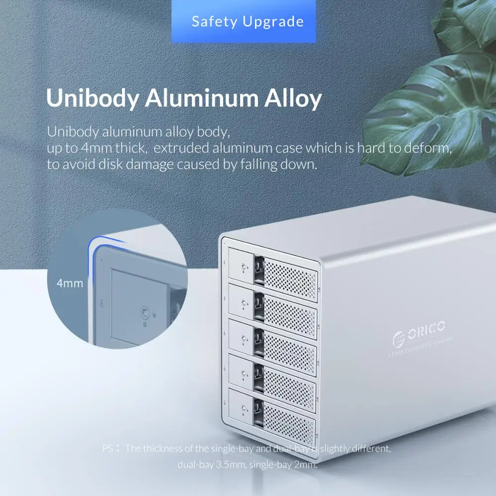 ORICO 3,5 дюймов 5 bay USB3.0 для SATA HDD док-станция с RAID алюминиевый корпус для жестких дисков 150 Вт внутренний адаптер питания HDD Чехол