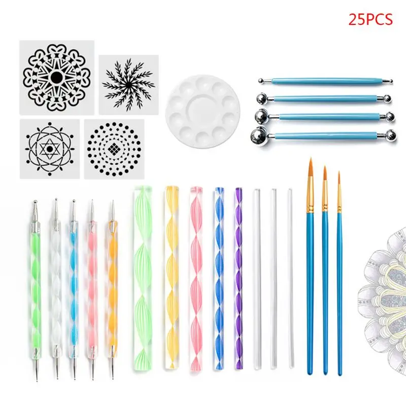 

25pcs Mandala Dotting Tool Set for Painting Rock Stone Stencil Point Pen Palette