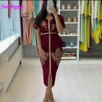 

SoDigne Moroccan Kaftan Formal Evening Dress Lace Appliques Arabic Special Occasion Dresses Muslim short Party Prom Gowns