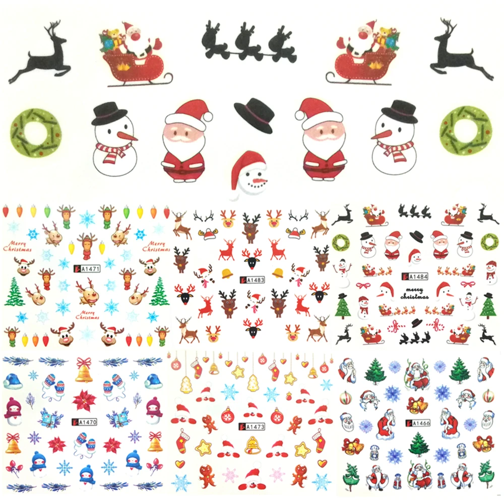 

Christmas Snowman Deer Nail Sticker For Children DIY Water Slider Decals Nails Design Full Cover Tips Manicure Tools