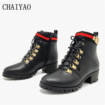 

Short Women's boots 2020 Ladies New PU Leather Non-slip Platform Female shoes Leisure Cross-tied Thick heel Riding Women's shoes
