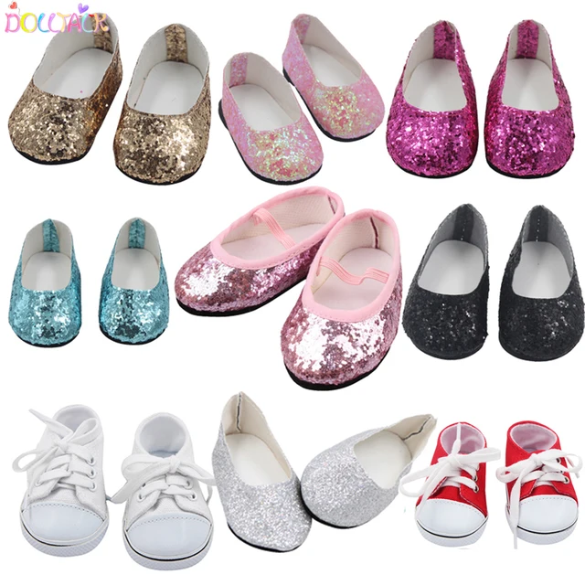 7cm 2020 New Fashion Baby Sequins Doll Shoes Manual Canvas Shoes For 43cm Dolls Baby New Born And 18 inches American Dolls 1