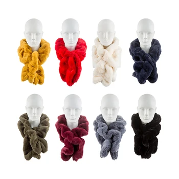 

2019 Autumn Winter long neck warmer, with frontal braided closure, in faux fur,AMM-CO2602